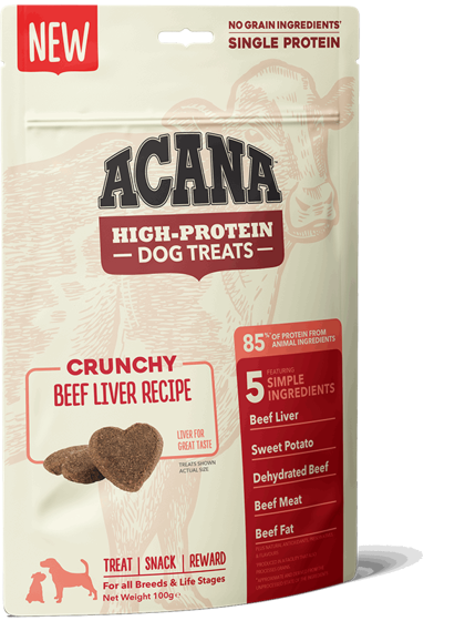 Acana Dog High-Protein Chunchy Beef Liver Recipe 100gr λιχουδιές και σνακς για σκύλους